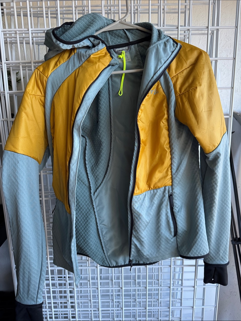 Craft Light Blue and Yellow Ski Jacket with Hood